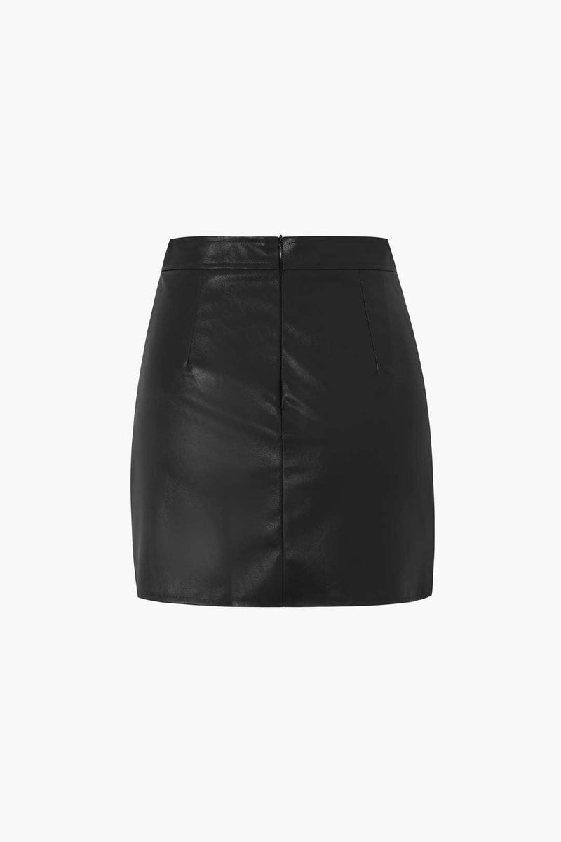 Faux Leather Ruched Pleated Mini Skirt - LovelyKayley