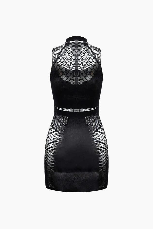 Fishnet Sleeveless Hollow Out Mini Dress - LovelyKayley