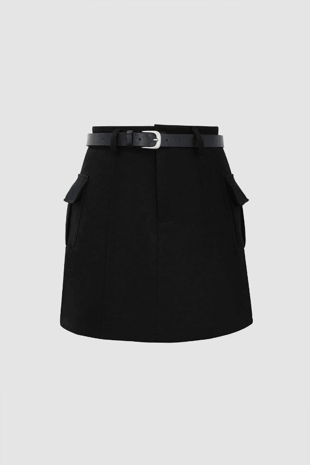 Flap Pocket Belted Mini Skirt - LovelyKayley