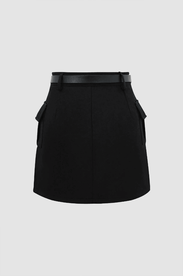 Flap Pocket Belted Mini Skirt - LovelyKayley