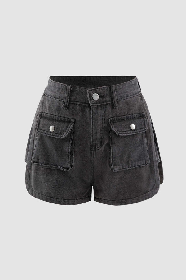 Flap Pocket Denim High Waist Cargo Shorts - LovelyKayley