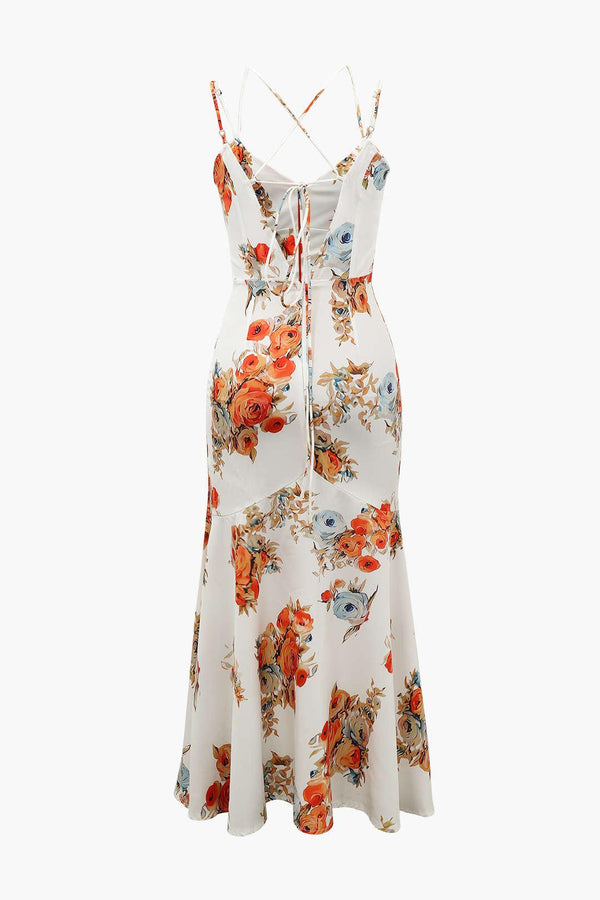 Floral Drawstring Cami Slit Midi Dress - LovelyKayley