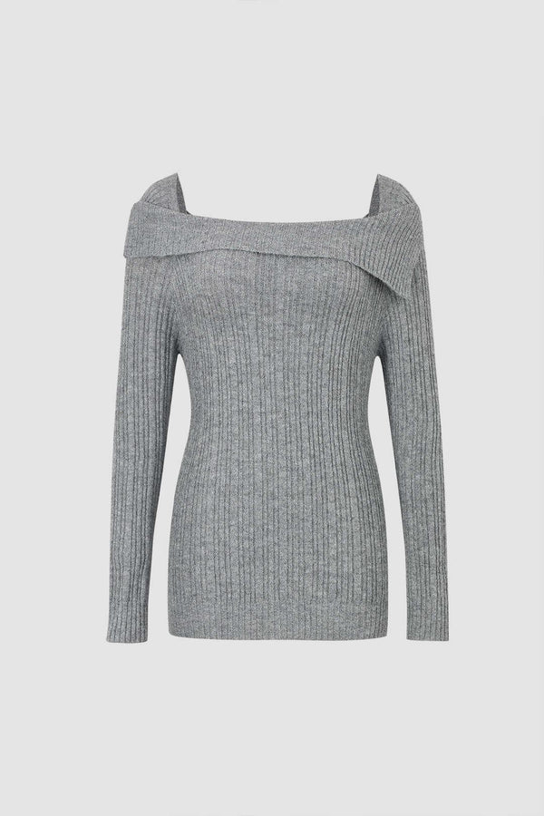 Foldover Neckline Long Sleeve Sweater - LovelyKayley