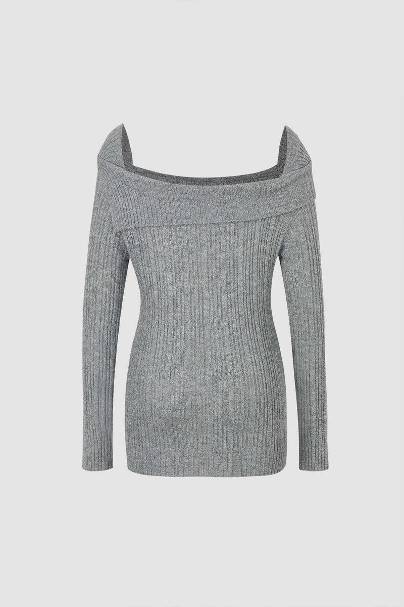 Foldover Neckline Long Sleeve Sweater - LovelyKayley