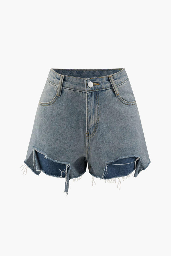 Frayed High Waist Denim Shorts - LovelyKayley