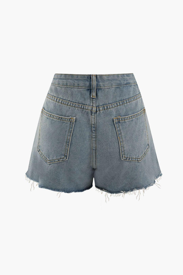 Frayed High Waist Denim Shorts - LovelyKayley