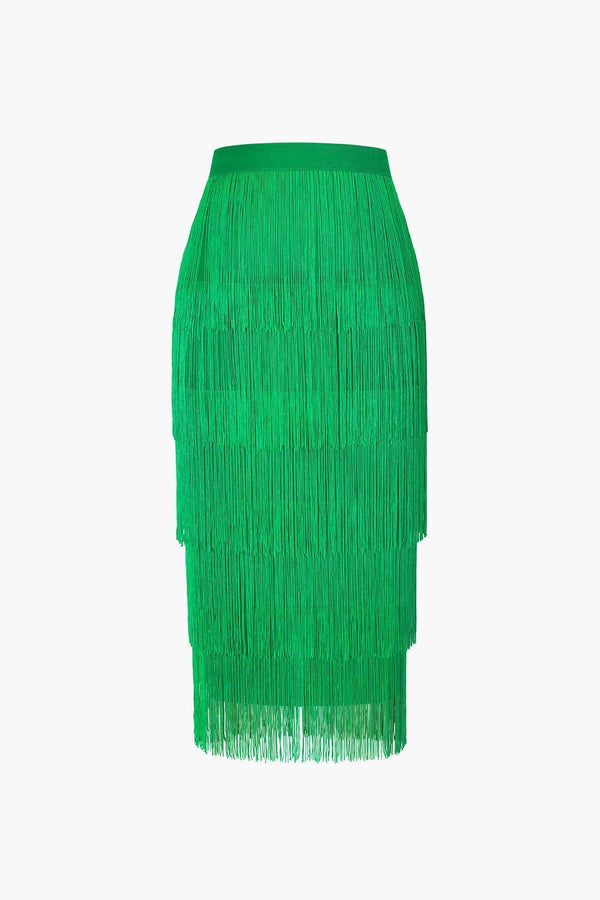 Fringed Layered Midi Skirt - LovelyKayley