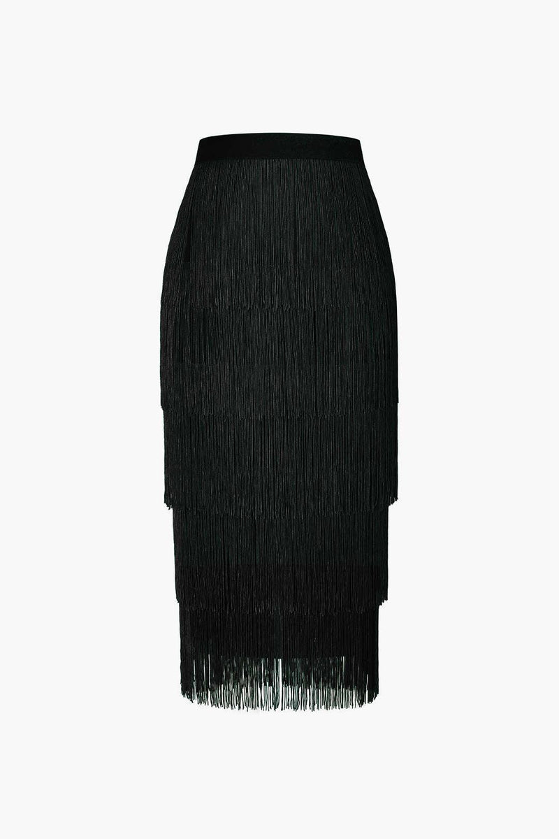 Fringed Layered Midi Skirt - LovelyKayley