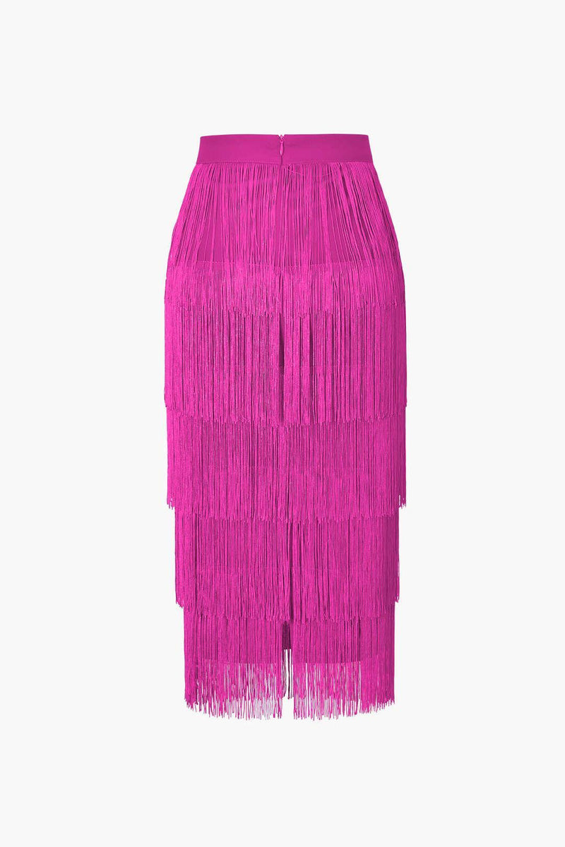 Fringed Layered Midi Skirt - LovelyKayley