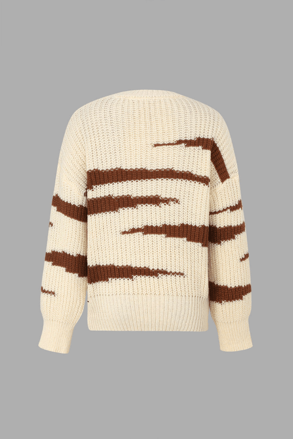 Graphic Pattern Drop Shoulder Ribbed Knit Sweater - LovelyKayley