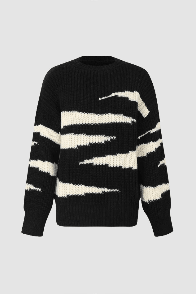 Graphic Pattern Drop Shoulder Ribbed Knit Sweater - LovelyKayley