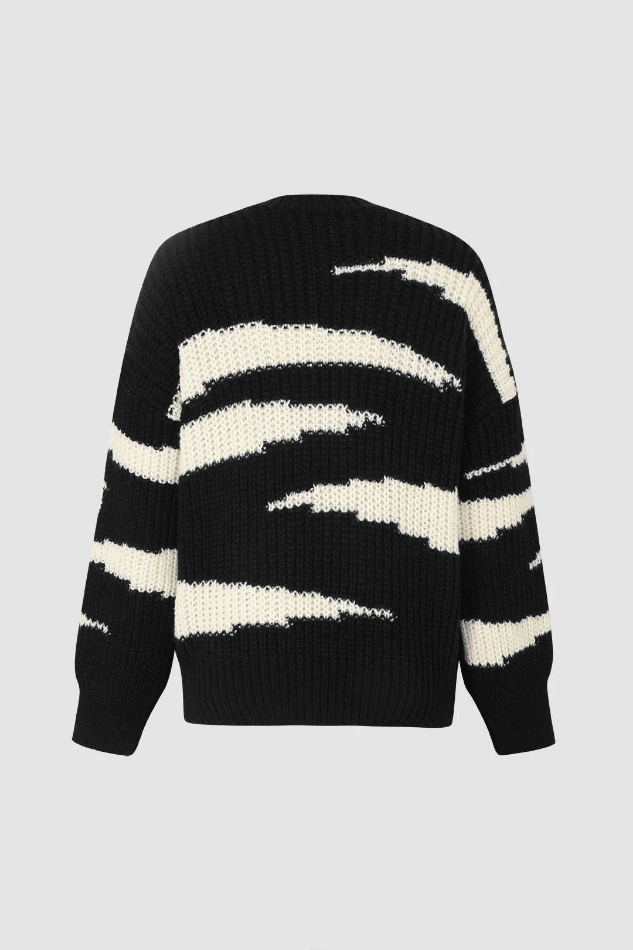 Graphic Pattern Drop Shoulder Ribbed Knit Sweater - LovelyKayley