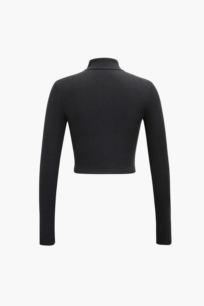 Half Zip Long Sleeve Open Collar Top - LovelyKayley