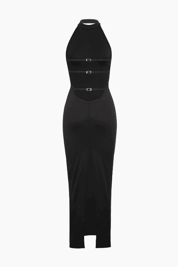 Halter Neck Backless Slit Midi Dress - LovelyKayley