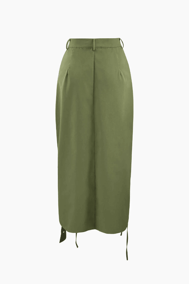 High Rise Drawstring Ruched Cargo Midi Skirt - LovelyKayley