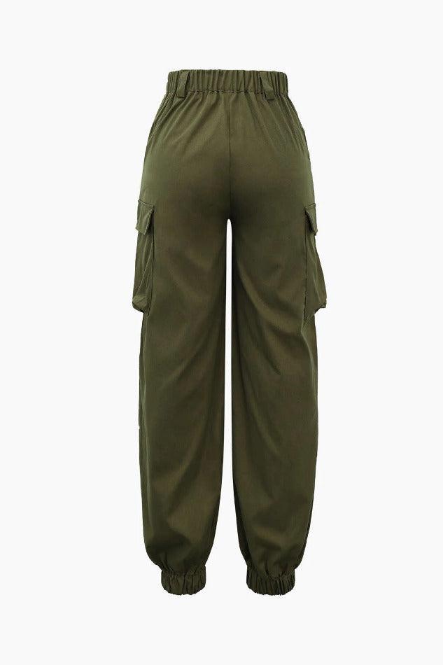 High-Rise Flap Pocket Cuffed Cargo Pants - LovelyKayley