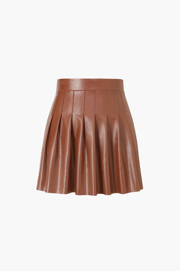 High Waist Pleated Faux Leather Skirt - LovelyKayley