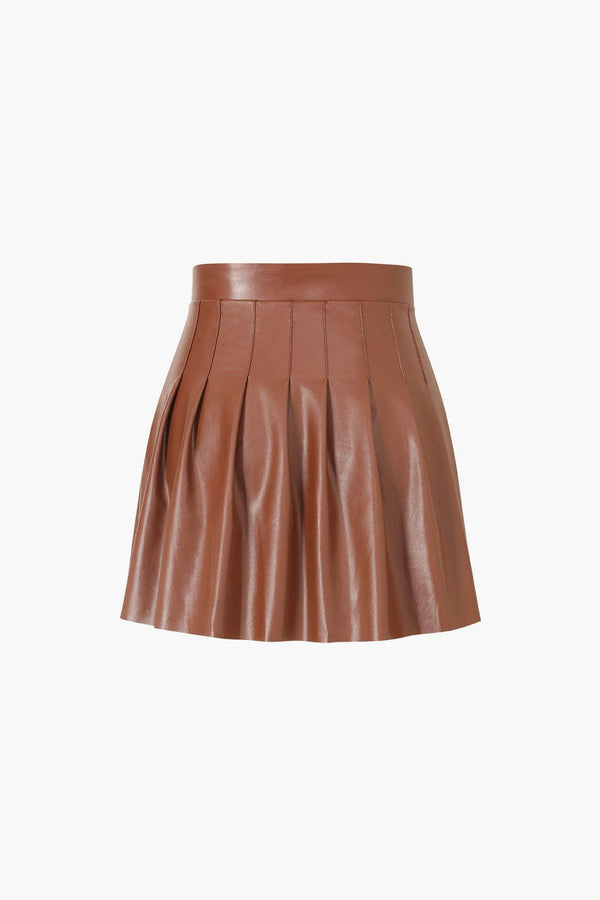 High Waist Pleated Faux Leather Skirt - LovelyKayley