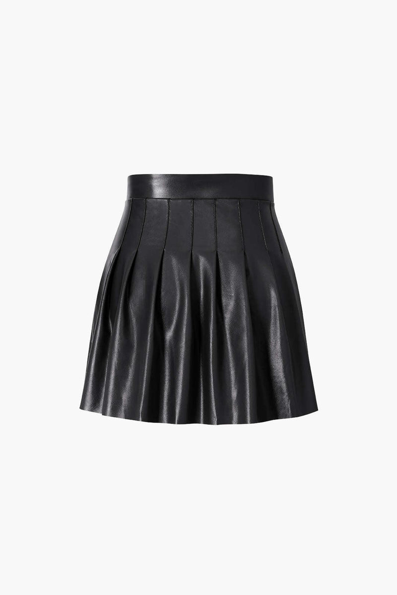 High Waist Pleated Faux Leather Skirt - LovelyKayley