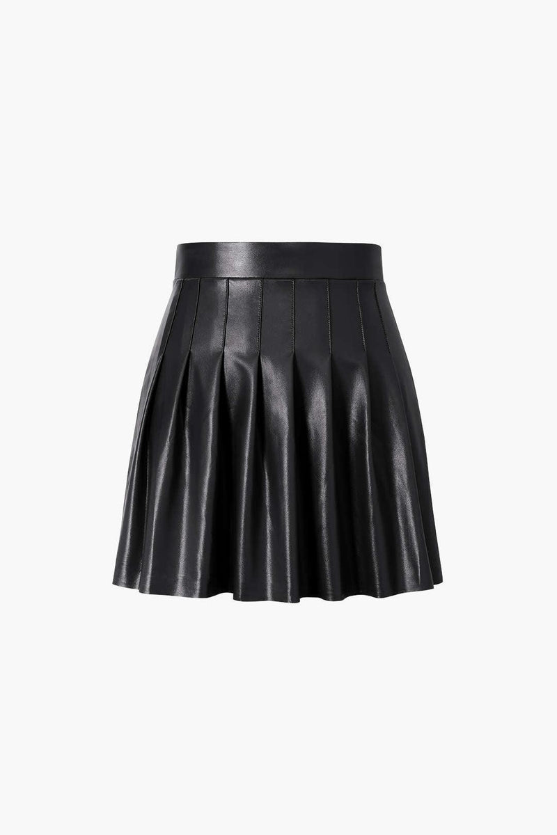 High Waist Pleated Faux Leather Skirt - LovelyKayley