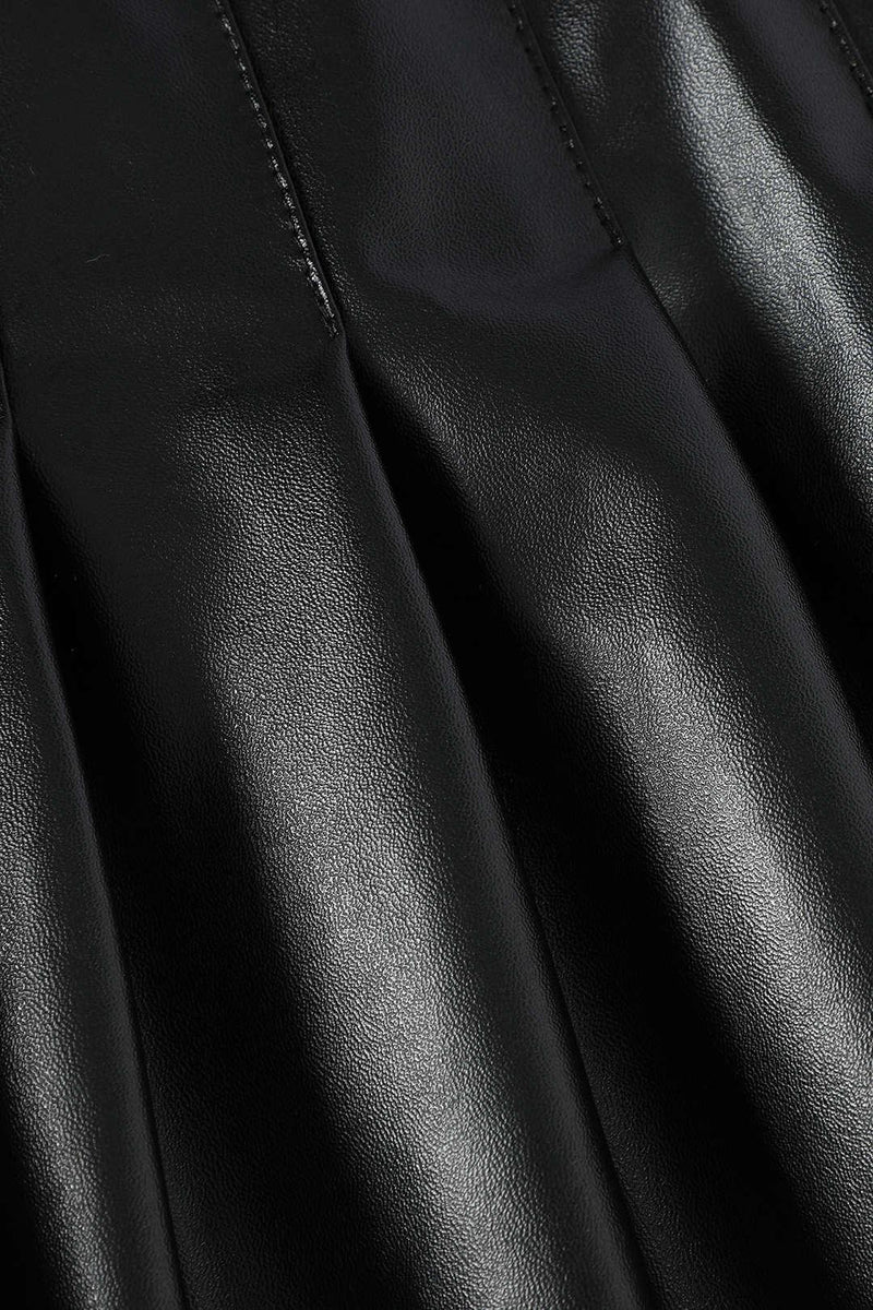 High Waist Pleated Faux Leather Skirt - LovelyKayley