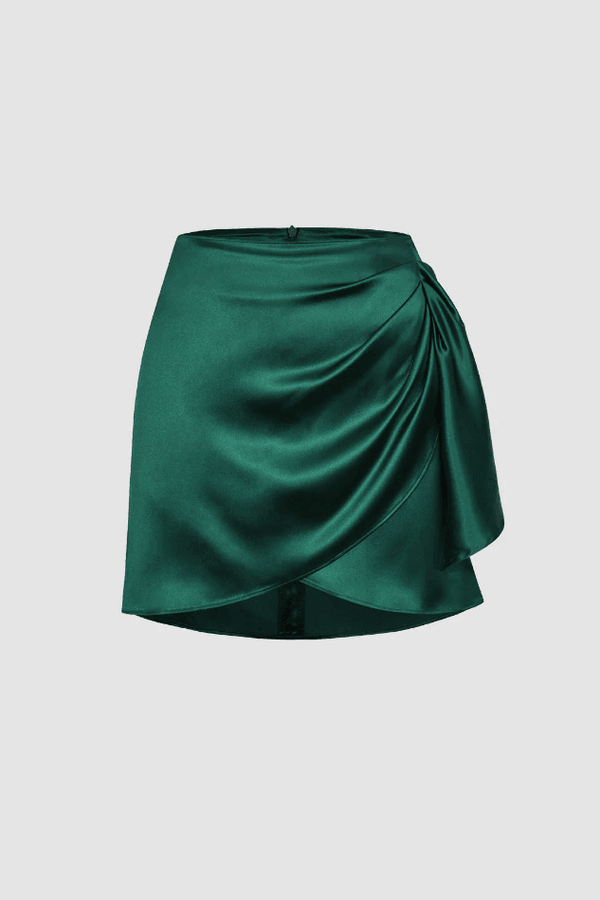 Knot Side Twist Satin Wrap Mini Skirt - LovelyKayley