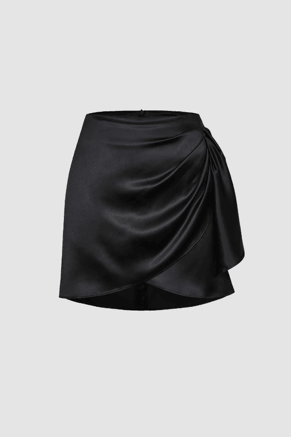 Knot Side Twist Satin Wrap Mini Skirt - LovelyKayley