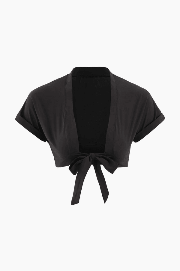 Knotted Tie Up Rolled Cuff Crop Blouse - LovelyKayley