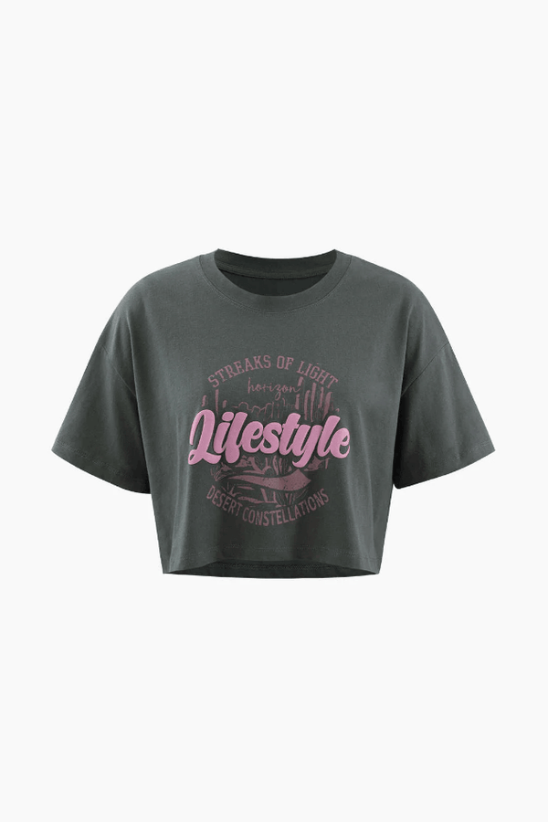 Lifestyle Graphic Distressed Crop T-Shirt - LovelyKayley