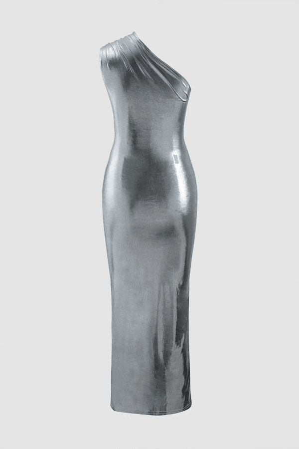 Metallic One Shoulder Midi Dress - LovelyKayley