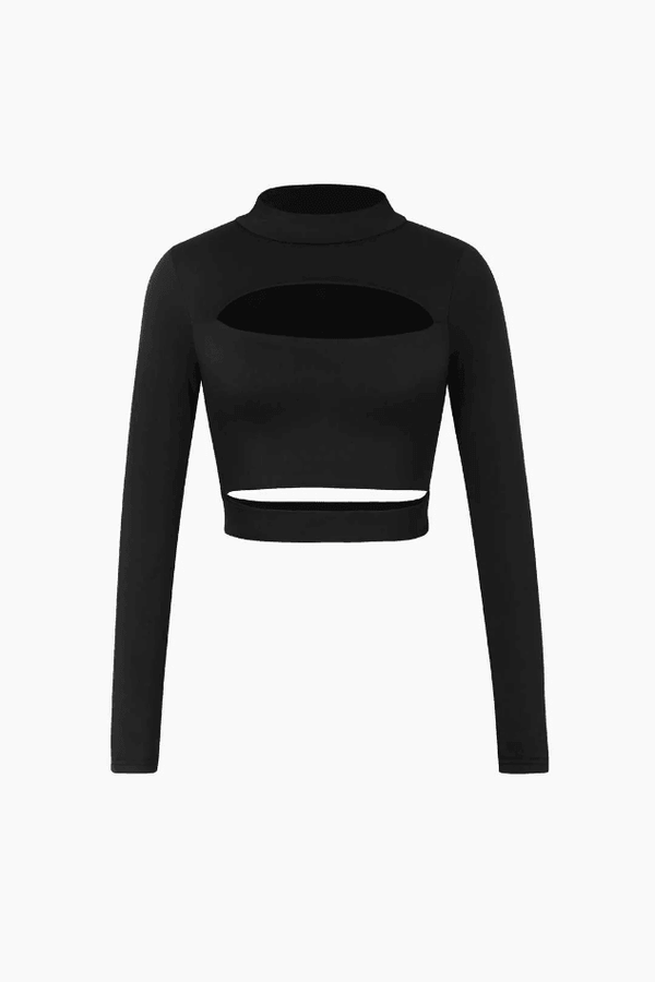 Mock Neck Long Sleeve Cut Out Cropped Top - LovelyKayley