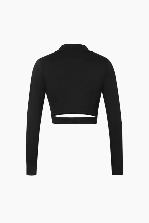 Mock Neck Long Sleeve Cut Out Cropped Top - LovelyKayley