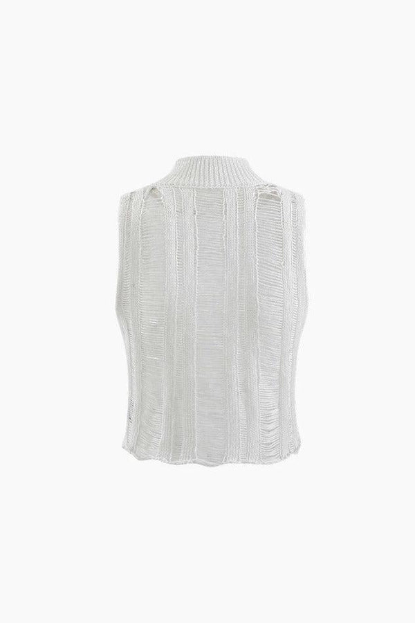 Mock Neck Openwork Knit Sleeveless Top - LovelyKayley