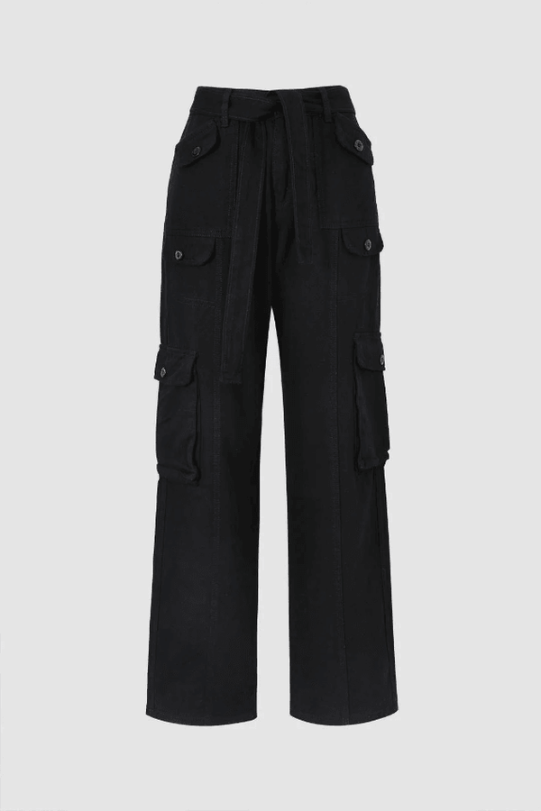 Multi Pocket Tie Waist Cargo Pants - LovelyKayley