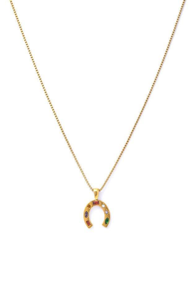 Multicolor Rhinestone Horseshoe Pendant Necklace - LovelyKayley