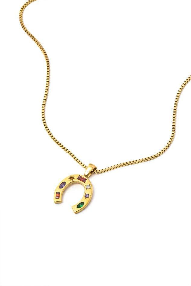 Multicolor Rhinestone Horseshoe Pendant Necklace - LovelyKayley