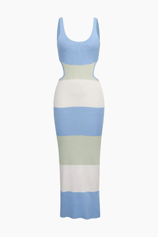 Multicolored Stripe Knitted Low Back Maxi Dress - LovelyKayley