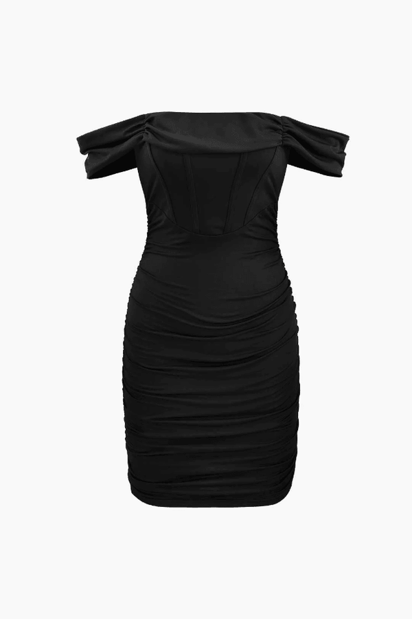 Off The Shoulder Ruched Corset Bodycon Mini Dress - LovelyKayley