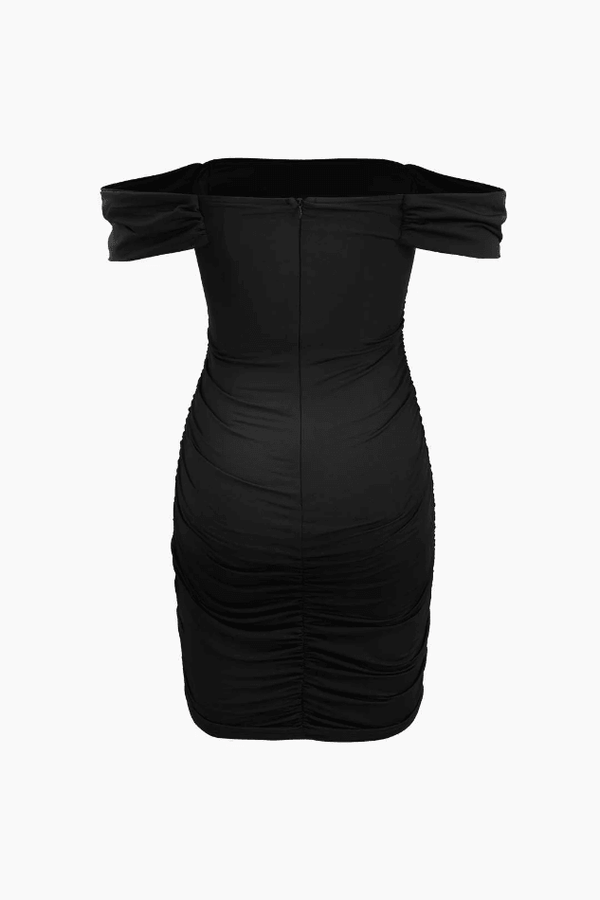 Off The Shoulder Ruched Corset Bodycon Mini Dress - LovelyKayley