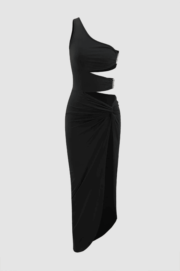 One Shoulder Cut Out Twisted Midi Dress - LovelyKayley