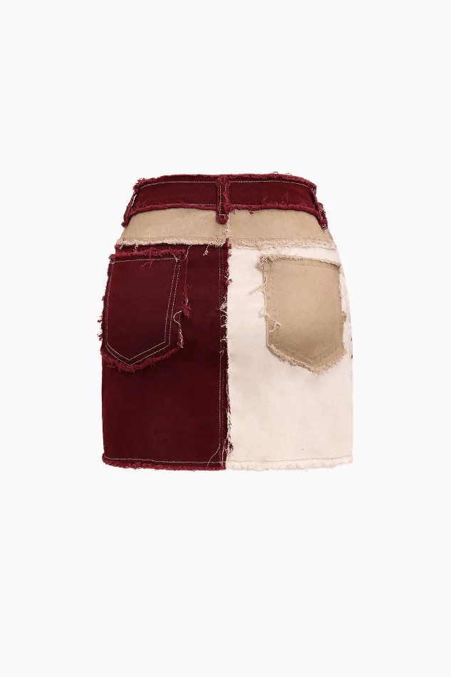 Patchwork Frayed Mini Skirt - LovelyKayley