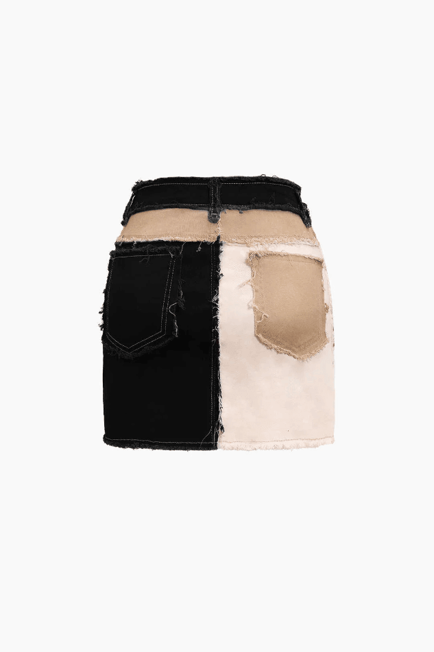 Patchwork Frayed Mini Skirt - LovelyKayley