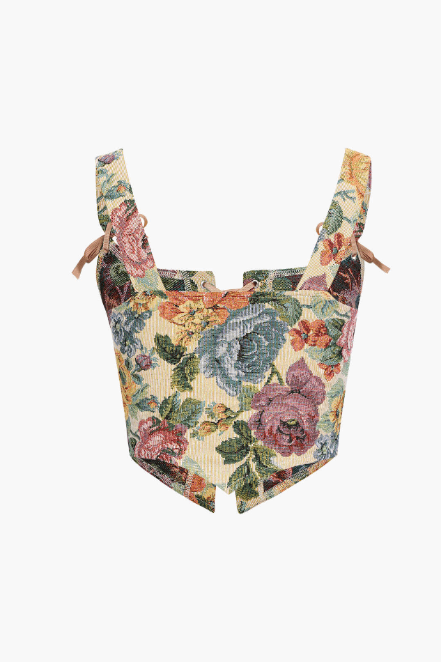 Retro Floral Tie On Front Corset Top - LovelyKayley