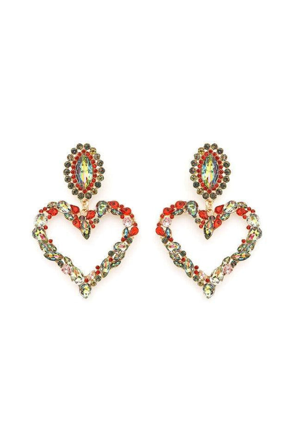 Rhinestone Heart Drop Earrings - LovelyKayley