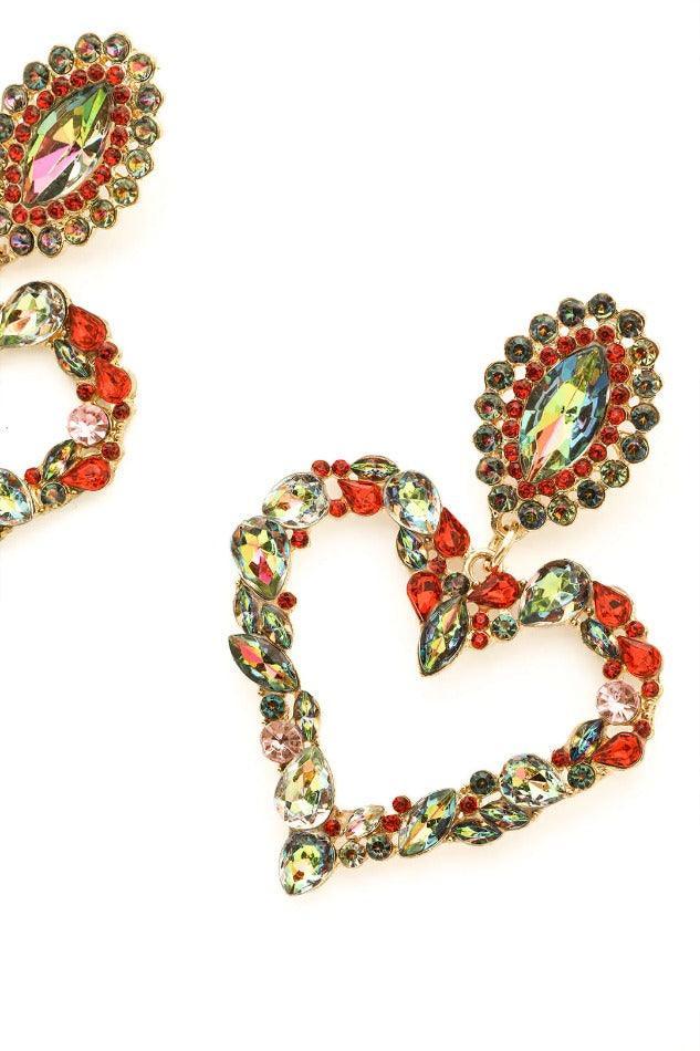 Rhinestone Heart Drop Earrings - LovelyKayley