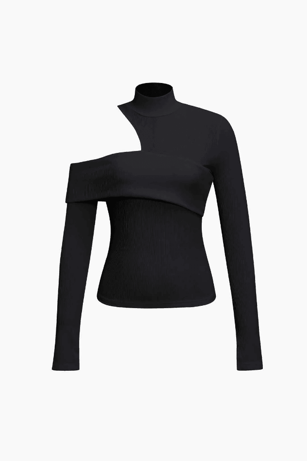 Rib Cut Shoulder Mock Neck Long Sleeve Top – LovelyKayley