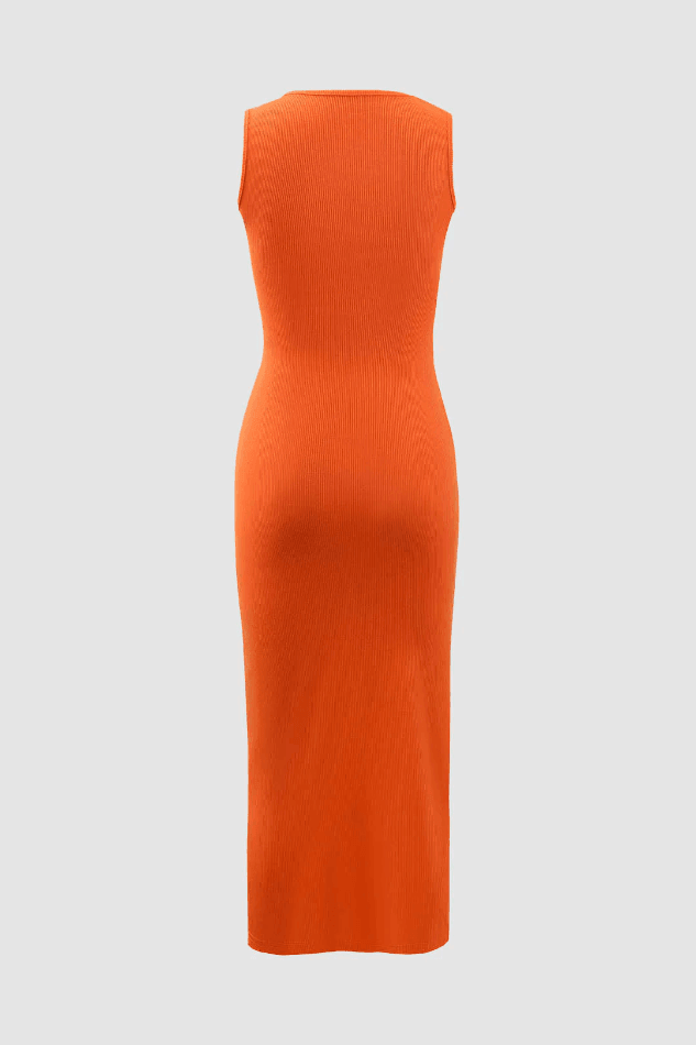 Ribbed Cut Out Side Slit Sleeveless Maxi Dress - LovelyKayley