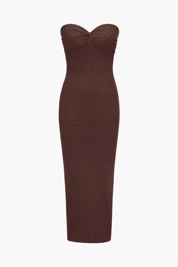 Ribbed Twist Knot Front Strapless Midi Dress - LovelyKayley