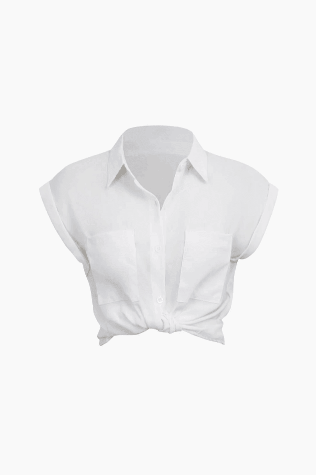 Rolled Cuff Knotted Hem Shirt - LovelyKayley