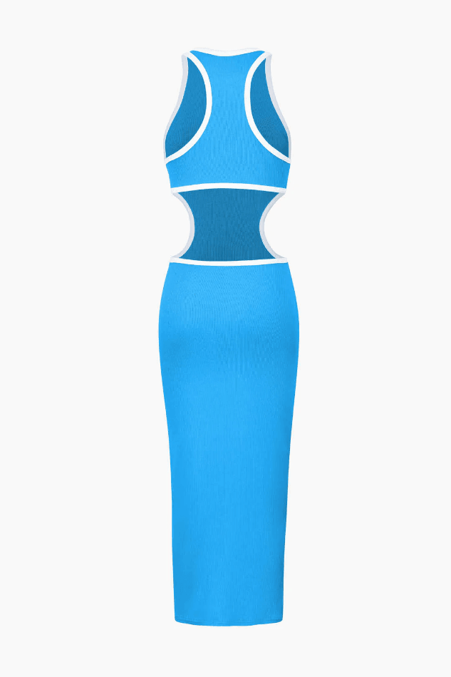 Round Neck Ribbed Knit Cutout Sleeveless Midi Dress - LovelyKayley